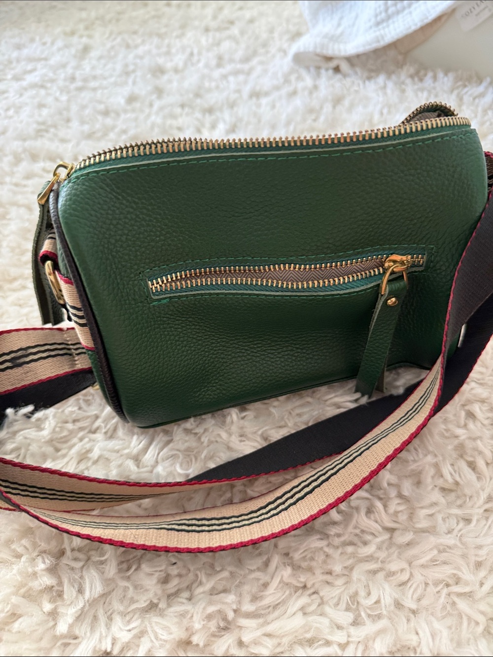 Green Leather Crossbody Bag with Gold Medallion